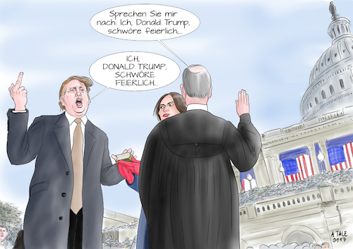 Cartoon: Amtseinführung (medium) by Ago tagged donald,trump,usa,vereinigte,staaten,amerika,us,präsident,amtseinführung,januar,2017,schwur,eid,presidential,inauguration,kapitol,präsidentschaftswahl,2016,sieger,republikaner,demagoge,populist,polarisierer,vereinfacher,parolen,xenophobie,fremdenhass,land,gespalten,sorge,rüpel,polemisch,vulgär,stinkefinger,politik,karikatur,cartoon,illustration,tale,agostino,natale,donald,trump,usa,vereinigte,staaten,amerika,us,präsident,amtseinführung,januar,2017,schwur,eid,presidential,inauguration,kapitol,präsidentschaftswahl,2016,sieger,republikaner,demagoge,populist,polarisierer,vereinfacher,parolen,xenophobie,fremdenhass,land,gespalten,sorge,rüpel,polemisch,vulgär,stinkefinger,politik,karikatur,cartoon,illustration,tale,agostino,natale