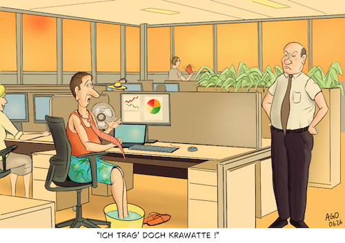 Cartoon: Dresscode-Wandel (medium) by Ago tagged sommer,hitzewelle,europa,temperaturrekorde,büro,arbeit,wirtschaft,belastung,schwitzen,kreislauf,kleidung,krawattenpflicht,wandel,klima,dresscode,karikatur,cartoon,pressezeichnung,illustration,ago,agostino,natale,sommer,hitzewelle,europa,temperaturrekorde,büro,arbeit,wirtschaft,belastung,schwitzen,kreislauf,kleidung,krawattenpflicht,wandel,klima,dresscode,karikatur,cartoon,pressezeichnung,illustration,ago,agostino,natale