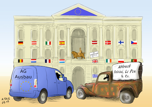 Cartoon: Haus Europa (medium) by Ago tagged europawahl,eu,staaten,abstimmung,richtungswahl,befürchtung,verluste,europafreundliche,parteien,zusammenwachsen,vereint,erstarken,kritiker,populisten,nationalismus,antidemokratisch,haus,europa,ausbau,abbruch,politik,karikatur,cartoon,pressezeichnung,illustration,tale,agostino,natale,europawahl,eu,staaten,abstimmung,richtungswahl,befürchtung,verluste,europafreundliche,parteien,zusammenwachsen,vereint,erstarken,kritiker,populisten,nationalismus,antidemokratisch,haus,europa,ausbau,abbruch,politik,karikatur,cartoon,pressezeichnung,illustration,tale,agostino,natale