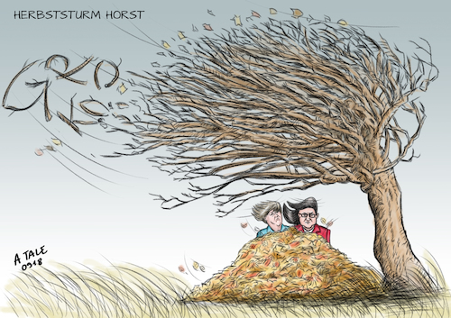 Cartoon: Herbststurm Horst (medium) by Ago tagged angela,merkel,andrea,nahles,horst,seehofer,cdu,csu,spd,regierung,große,koalition,groko,krise,krisengespräch,maaßen,kontroverse,chef,verfassungsschutz,beförderung,unverständnis,öffentlichkeit,vertrauensverlust,kurskorrektur,dauerstreit,wackliges,bündnis,verluste,umfragewerte,druck,populismus,bayern,landtagswahlen,herbst,sturm,tief,fabienne,baum,wind,orkan,laub,politik,karikatur,cartoon,pressezeichnung,illustration,tale,agostino,natale,angela,merkel,andrea,nahles,horst,seehofer,cdu,csu,spd,regierung,große,koalition,groko,krise,krisengespräch,maaßen,kontroverse,chef,verfassungsschutz,beförderung,unverständnis,öffentlichkeit,vertrauensverlust,kurskorrektur,dauerstreit,wackliges,bündnis,verluste,umfragewerte,druck,populismus,bayern,landtagswahlen,herbst,sturm,tief,fabienne,baum,wind,orkan,laub,politik,karikatur,cartoon,pressezeichnung,illustration,tale,agostino,natale