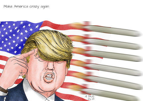 Cartoon: Make America crazy again (medium) by Ago tagged usa,präsident,donald,trump,amerika,raketanangriffe,muskelspiele,drohungen,nordkorea,kim,jong,un,eskalation,raketen,marschflugkörper,aggressive,außenpolitik,kalter,krieg,provokation,politik,karikatur,cartoon,tale,agostino,natale,usa,präsident,donald,trump,amerika,raketanangriffe,muskelspiele,drohungen,nordkorea,kim,jong,ill,eskalation,raketen,marschflugkörper,aggressive,außenpolitik,kalter,krieg,politik,karikatur,cartoon,tale,agostino,nataleprovokation