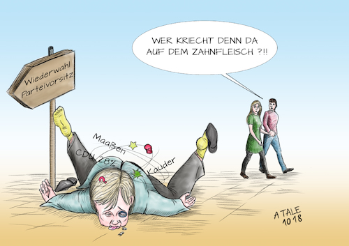 Cartoon: Merkel angezählt (medium) by Ago tagged angela,merkel,bundeskanzlerin,cdu,krise,rückschläge,gegenwind,machtverlust,schwund,rückhalt,causa,maaßen,kauder,vertrauter,verlust,fraktionsvorsitz,verdrossenheit,öffentlichkeit,vertrauensverlust,dauerstreit,wackliges,bündnis,groko,seehofer,csu,verluste,umfragewerte,druck,populismus,bayern,landtagswahlen,dezember,wiederwahl,parteitag,parteivorsitz,boden,zahnfleisch,gehen,kriechen,ko,politik,karikatur,cartoon,pressezeichnung,illustration,tale,agostino,natale,angela,merkel,bundeskanzlerin,cdu,krise,rückschläge,gegenwind,machtverlust,schwund,rückhalt,causa,maaßen,kauder,vertrauter,verlust,fraktionsvorsitz,verdrossenheit,öffentlichkeit,vertrauensverlust,dauerstreit,wackliges,bündnis,groko,seehofer,csu,verluste,umfragewerte,druck,populismus,bayern,landtagswahlen,dezember,wiederwahl,parteitag,parteivorsitz,boden,zahnfleisch,gehen,kriechen,ko,politik,karikatur,cartoon,pressezeichnung,illustration,tale,agostino,natale