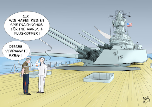 Cartoon: Spritmangel (medium) by Ago tagged usa,iran,israel,nahost,militärschlag,raketenangriffe,rache,gegenangriffe,angespannte,sicherheitslage,erdöl,kraftstoff,benzinpreis,steigerung,teuerung,eskalation,straße,hormus,nadelöhr,lieferung,nachschub,krise,marschflugkörper,kreuzer,marine,militär,politik,caricature,karikatur,cartoon,pressezeichnung,illustration,ago,agostino,natale,usa,iran,israel,nahost,militärschlag,raketenangriffe,rache,gegenangriffe,angespannte,sicherheitslage,erdöl,kraftstoff,benzinpreis,steigerung,teuerung,eskalation,straße,hormus,nadelöhr,lieferung,nachschub,krise,marschflugkörper,kreuzer,marine,militär,politik,caricature,karikatur,cartoon,pressezeichnung,illustration,ago,agostino,natale