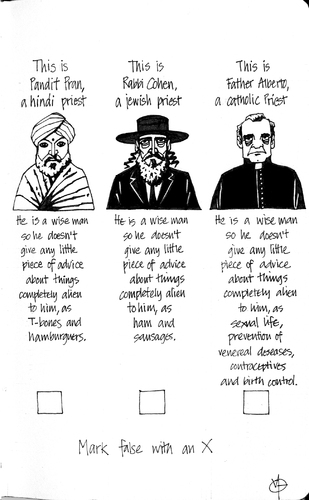 Cartoon: A little quiz (medium) by freekhand tagged priest,advices,wisdom