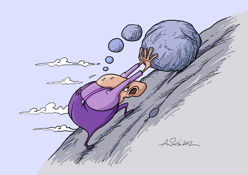 Cartoon: Thought-stone (medium) by Alex Skibelsky tagged thought,stone,mountain,man,roll,hard,up,thinker,philosopher,philosophy