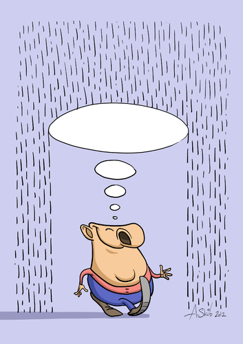 Cartoon: Thought-umbrella (medium) by Alex Skibelsky tagged positive,thinking,thought,rain,nuisance,problem,joy,happiness,man,philosophy,wisdom