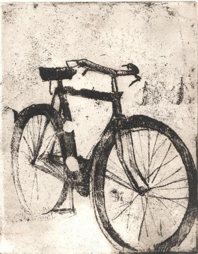 Cartoon: bycicle (medium) by matteo bertelli tagged etching,,kupferstich,fahrrad,fortbewegungsmittel,fahrzeug,illustration