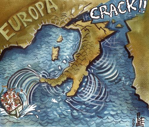 Cartoon: Crack!!! (medium) by matteo bertelli tagged berlusconi,migration,crack
