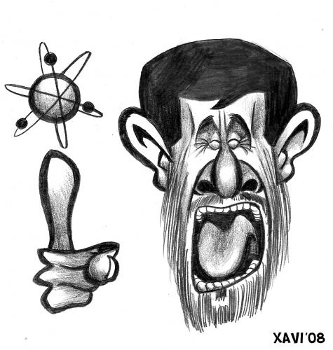 Cartoon: Mahmoud Ahmadineyad (medium) by Xavi dibuixant tagged mahmoud,ahmadineyad,iran,nuclear,atom,politic,mahmud ahmadinedschad,iran,präsident,politiker,karikatur,portrait,mann