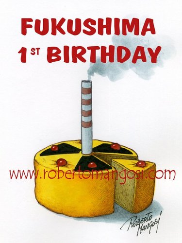 Cartoon: Fukushima Birthday (medium) by Roberto Mangosi tagged fukushima,nuclear,tsunami,first,year