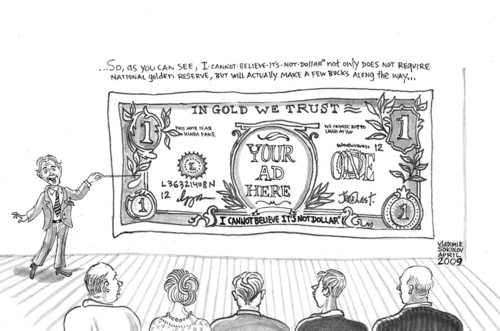 Cartoon: In Gold We Trust (medium) by viconart tagged money,advertisement,gold,trust,divinity,god,cartoon,viconart
