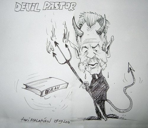 Cartoon: insane Devil Pastor Terry Jones (medium) by Toni Malakian tagged insane,devil,pastor,terry,jones,koran
