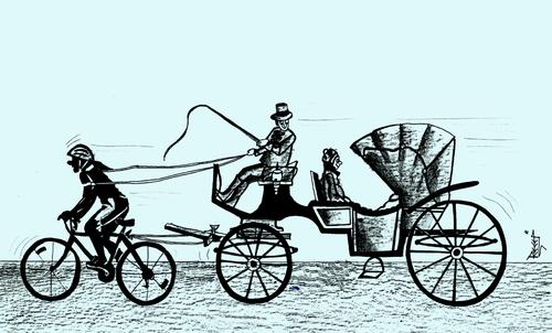 Cartoon: Carriage and Bicycle (medium) by Recep ÖZCAN tagged carriage,bicycle