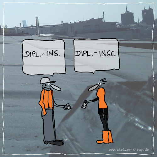 Cartoon: Dipl.-Inge (medium) by kika tagged architektin,architektur,ingenieurin,inge,baustell,beruf,berufsbezeichnung,akademiker