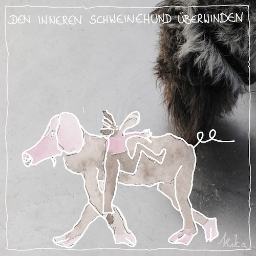 Cartoon: schweinehund überwinden (medium) by kika tagged innerer,schweinehund,widerstand,faul