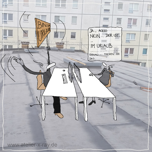 Cartoon: urlaub (medium) by kika tagged büro,alltag,urlaub,telefonieren,architektur