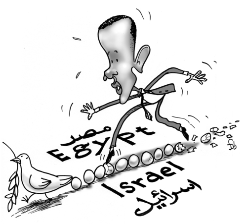 Cartoon: Obama walking the crisis (medium) by Raed Al-Rawi tagged obama
