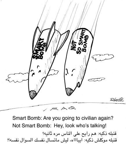 Cartoon: Smart Bomb Vs. Not so Smart one (medium) by Raed Al-Rawi tagged bombs,smart