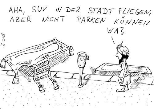 Cartoon: Sports Utility Vehicle (medium) by gore-g tagged stadt,suv,parken,teppich,fliegen