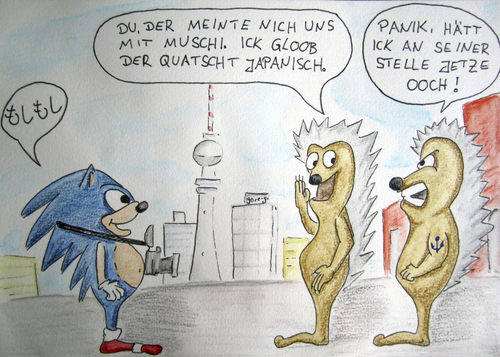 Cartoon: Völkerverständigung (medium) by gore-g tagged igel,japaner,japanisch,muschi,berlin,berliner,touristen,sonic