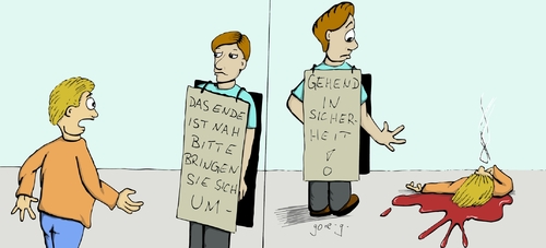 Cartoon: zu früh gefreut (medium) by gore-g tagged ende,umbringen,schild,apokalypse