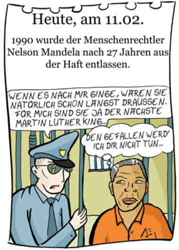 Cartoon: 11. Februar (medium) by chronicartoons tagged nelson,mandela,apartheid,menschenrechtler,martin,luther,king,cartoon