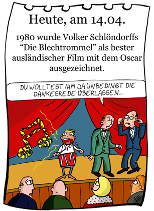 Cartoon: 14. April (medium) by chronicartoons tagged oscar,film,grass,schlöndorff,blechtrommel,buch,cartoon
