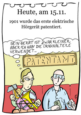 Cartoon: 15. November (medium) by chronicartoons tagged hörgerät,patentamt,cartoon