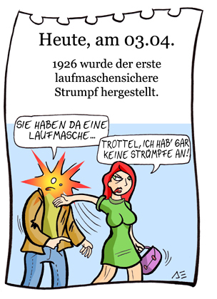 Cartoon: 3. April (medium) by chronicartoons tagged strumpf,laufmasche,ohrfeige,cartoon