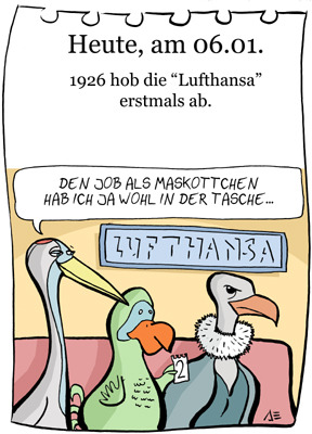 Cartoon: 6. Januar (medium) by chronicartoons tagged lufthansa,kranich,geier,dodo,luftfahrt,cartoon