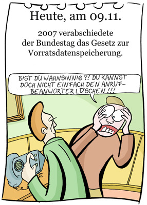 Cartoon: 9. November (medium) by chronicartoons tagged vorratsdaten,abhören,telefon,cartoon