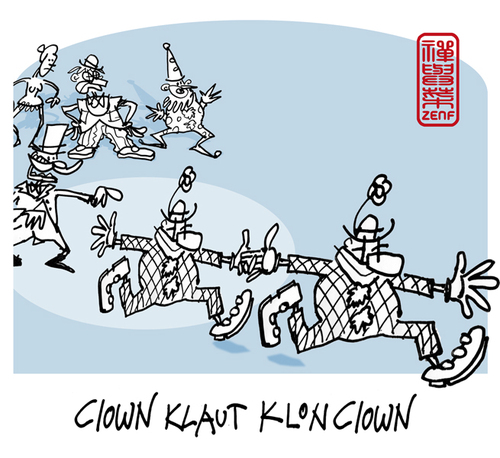 Cartoon: clown klaut klonclown (medium) by zenundsenf tagged clown,klon,clon,klauen,steal,zenf,zensenf,zenundsenf,walter,andi