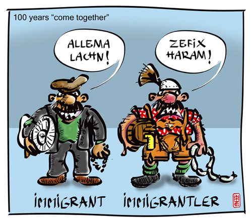 Cartoon: Immigrantler (medium) by zenundsenf tagged mood,bad,turks,türken,bayern,jahre,50,einwanderung,migration