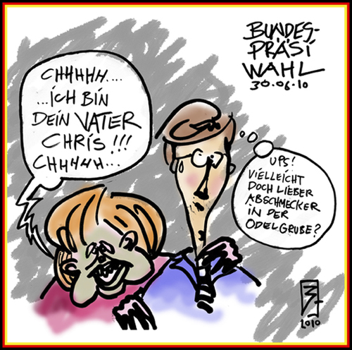 Cartoon: oberbundesbonz (medium) by zenundsenf tagged merkel,wulff,bundespräsident,wahl,zenf,zensenf,zenundsenf,walter,andi