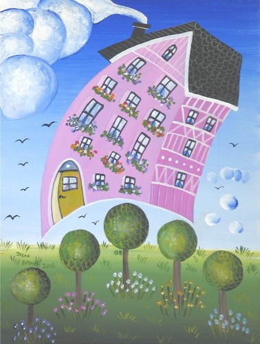 Cartoon: Swinging nicely painted house (medium) by irene brandt tagged illustration,illustrationen,haus,häuser,architektur,wohnen,garten,rose,mschwingen,fliegen,schwung