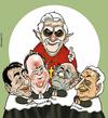 Cartoon: POPE IN BARCELONA (small) by ELCHICOTRISTE tagged pope,corruption,millet,alavedra,laporta,panafreta