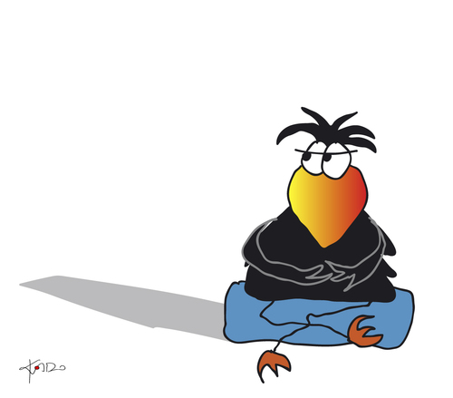 Cartoon: OM! (medium) by KADO tagged krähe,crow,animal,bird,kado,kadocartoons,cartoon,comic,humor,spass,illustration,dominika,kalcher,austria,styria,graz,yoga,meditation,om
