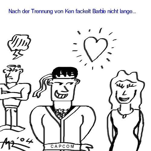 Cartoon: Barbies Neuer (medium) by Walwing tagged capcom,street,fighter,barbie,ken,ryu,