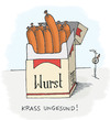 Cartoon: Würstchenessen... (small) by badham tagged wurst würstchen rotes fleisch krebs who krebserregend pökelsalz krebsrisiko badham