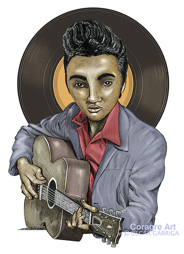 Cartoon: Elvis Presley (medium) by DrCoragre tagged drawing,dibujo,caricatura,illustration,elvis,rock