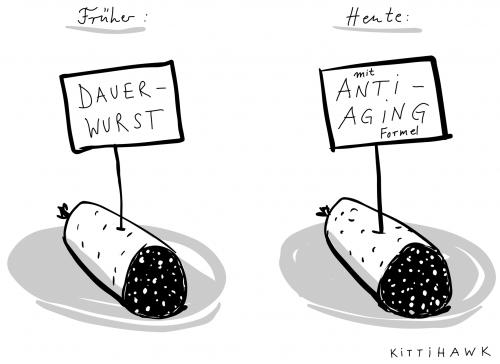 Cartoon: Dauerwurst (medium) by kittihawk tagged anti,aging,fitness,gesundheit,antiaging,beauty,fitness,fleischerei,metzgerei,trend,gesundheit,alter,altern,entwicklung,fortschritt,lebensmittel,nahrung,essen,wurst,fleisch,produkt,lebensqualität,medizin,ernährung