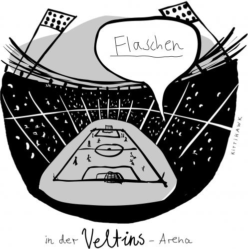 Cartoon: Flaschen (medium) by kittihawk tagged fußball,bier,spieler,flaschen,stadion,spiel,fußball,fussball,bier,alkohol,flaschen,stadion,spiel,match,hohn,spot,kritik,veltins,marke,feld,em,wm,nationalmannschaft,deutschland,fans,publikum