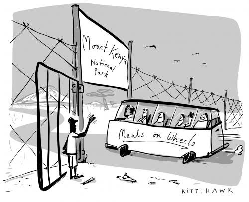 Cartoon: meals on wheels (medium) by kittihawk tagged safari,africa,tourism,tourismus,urlaub,abenteuer