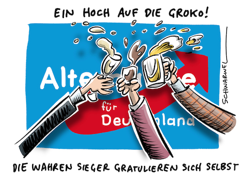 Cartoon: AfD GroKo Gewinnerin (medium) by Schwarwel tagged groko,nogroko,bundestagswahl,2017,wahl,spd,mitgliedervotum,partei,parteien,deutschland,bundestag,regierungsbildung,regierung,parlament,rechts,rechtsaußen,rechtsextrem,rechtsextremismus,nazi,nazis,nonazis,afd,einzug,in,cartoons,gegen,gauland,weiland,petry,rassistisch,rassismus,rassisten,rechtspopulismus,rechtspopulisten,rechtspopulistisch,große,koalition,höcke,sozialdemokratie,fraktionschefin,parteichefin,nahles,martin,schulz,sigmar,gabriel,koalitionsverhandlungen,volkspartei,sondierung,neuwahl,minderheitenregierung,jusos,merkel,seehofer,delegierten,mitgliederentscheid,bundeskanzlerin,gemeinsamwasbewegenkevin,kühnert,olaf,scholz,koalitionsvertrag,karikatur,schwarwel,groko,nogroko,bundestagswahl,2017,wahl,spd,mitgliedervotum,partei,parteien,deutschland,bundestag,regierungsbildung,regierung,parlament,rechts,rechtsaußen,rechtsextrem,rechtsextremismus,nazi,nazis,nonazis,afd,einzug,in,cartoons,gegen,gauland,weiland,petry,rassistisch,rassismus,rassisten,rechtspopulismus,rechtspopulisten,rechtspopulistisch,große,koalition,höcke,sozialdemokratie,fraktionschefin,parteichefin,nahles,martin,schulz,sigmar,gabriel,koalitionsverhandlungen,volkspartei,sondierung,neuwahl,minderheitenregierung,jusos,merkel,seehofer,delegierten,mitgliederentscheid,bundeskanzlerin,gemeinsamwasbewegenkevin,kühnert,olaf,scholz,koalitionsvertrag,karikatur,schwarwel