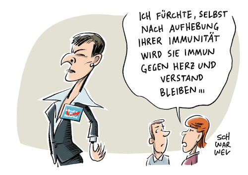 Cartoon: AfD Petry Meineid Verdacht (medium) by Schwarwel tagged petry,frauke,afd,alternative,für,deutschland,partei,parteien,populismus,polulisten,rechtsextrem,rechtsextremismus,nazi,nazis,rassismus,extremismus,ausländerfeindlichkeit,meineid,verdacht,immunität,parteivorsitzende,chefin,politik,politikerin,abgeordnete,sächsischer,landtag,fraktion,fraktionschefin,anklage,staatsanwaltschaft,staatsanwalt,falscheid,wahl,wahlkampf,ermittlungsverfahren,karikatur,schwarwel,petry,frauke,afd,alternative,für,deutschland,partei,parteien,populismus,polulisten,rechtsextrem,rechtsextremismus,nazi,nazis,rassismus,extremismus,ausländerfeindlichkeit,meineid,verdacht,immunität,parteivorsitzende,chefin,politik,politikerin,abgeordnete,sächsischer,landtag,fraktion,fraktionschefin,anklage,staatsanwaltschaft,staatsanwalt,falscheid,wahl,wahlkampf,ermittlungsverfahren,karikatur,schwarwel