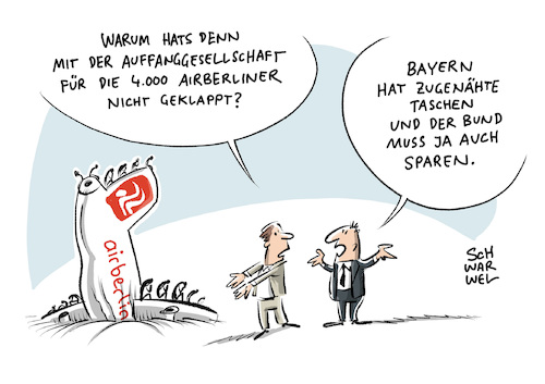 Cartoon: Air Berlin Insolvenz (medium) by Schwarwel tagged air,berlin,fluggesellschaft,flugzeug,flugzeuge,transport,urlaub,tourismus,lohn,arbeit,gehalt,mitarbeiter,angestellte,arbeitslos,job,airline,karikatur,schwarwel,lufthansa,übernahme,insolvenz,flieger,billigfluglinie,billigflug,billigflieger,konzern,wirtschaft,finanzen,insolvent,unternehmen,luftfahrt,luftfahrtgesellschaft,air,berlin,fluggesellschaft,flugzeug,flugzeuge,transport,urlaub,tourismus,lohn,arbeit,gehalt,mitarbeiter,angestellte,arbeitslos,job,airline,karikatur,schwarwel,lufthansa,übernahme,insolvenz,flieger,billigfluglinie,billigflug,billigflieger,konzern,wirtschaft,finanzen,insolvent,unternehmen,luftfahrt,luftfahrtgesellschaft