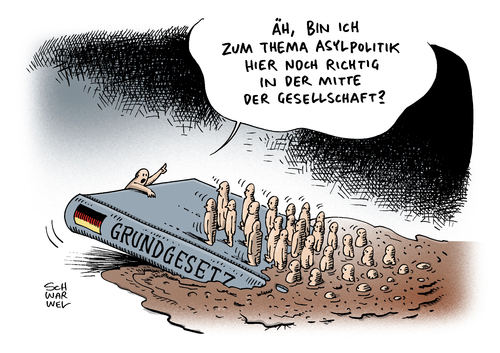 Cartoon: Asylrechtsverschärfung (medium) by Schwarwel tagged innenminister,minister,thomas,de,maiziere,ankommenskultur,kultur,flüchtlinge,flüchtlingspolitik,politik,asyl,asysuchende,karikatur,schwarwel,danke,undankbarkeit,dankbarkeit,asylrecht,verschärfung,asylrechtsverschärfung,grundgesetz,recht,gesetz,mitte,gesellschaft,innenminister,minister,thomas,de,maiziere,ankommenskultur,kultur,flüchtlinge,flüchtlingspolitik,politik,asyl,asysuchende,karikatur,schwarwel,danke,undankbarkeit,dankbarkeit,asylrecht,verschärfung,asylrechtsverschärfung,grundgesetz,recht,gesetz,mitte,gesellschaft