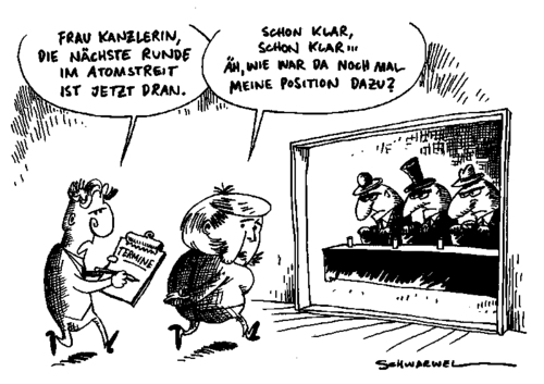Cartoon: Atomstreit - worum gehts? (medium) by Schwarwel tagged atomstreit,atom,energie,streit,angela,merkel,deutschland,karikatur,schwarwel