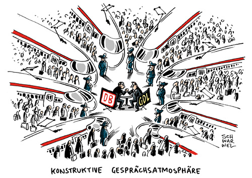 Cartoon: Bahn Streiks (medium) by Schwarwel tagged streik,gdl,verhandlung,gescheitert,zugverkehr,lahmgelegt,zug,bahn,deutsche,fahrgast,nahverkehr,eisenbahn,karikatur,schwarwel,keine,schlichtung,claus,weselsky,streik,gdl,verhandlung,gescheitert,zugverkehr,lahmgelegt,zug,bahn,deutsche,fahrgast,nahverkehr,eisenbahn,karikatur,schwarwel,keine,schlichtung,claus,weselsky