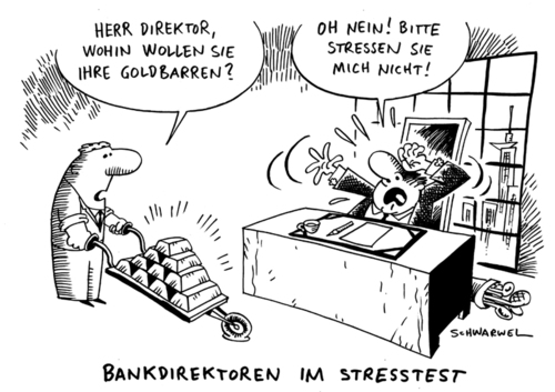 Cartoon: Bankdirektoren im Stresstest (medium) by Schwarwel tagged bank,stresstest,test,börse,geld,finanzen,direktor,aktien,anleger,kurs,markt,konjunktur,bilanz,bankrnstresstest,karikatur,schwarwel